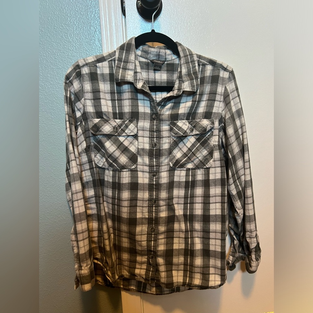 Green plaid flannel button down